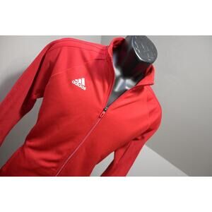 Adidas Track Jacket Climalite Red Full Zip Performance Athletic Womens Sz XL